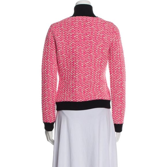 Chanel 19B Coco Neige Ski Pink Quilted Black Logo Wool Cardigan Zip Up Jacket 38 - Picture 16 of 16